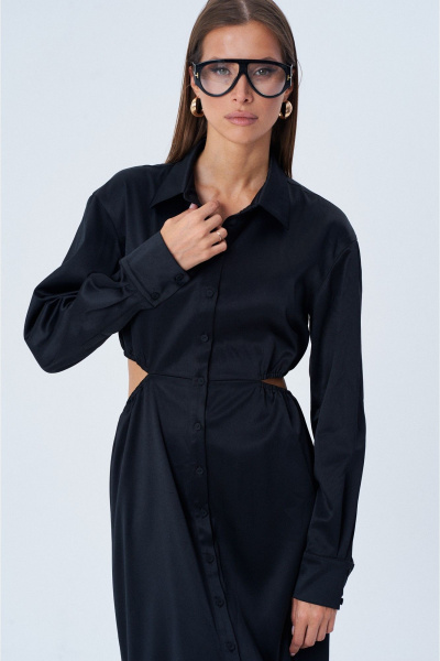 Платье ниже колена с прорезями и стояче-отложным воротником SHAM SHAM 1015 черный - фото 1