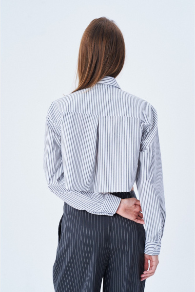 Рубашка в полоску с накладными карманами, демисезон, на каждый день SHAM SHAM 1018 белый_голубая_полоска - фото 3