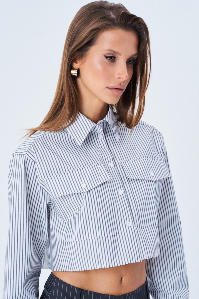 Рубашка в полоску с накладными карманами, демисезон, на каждый день SHAM SHAM 1018 белый_голубая_полоска - фото 1