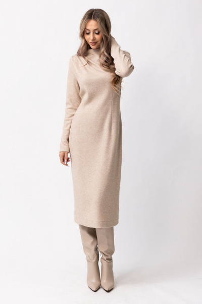 Платье с асимметричной драпировкой и стойкой, демисезон Golden Valley 44074 бежевый - фото 1