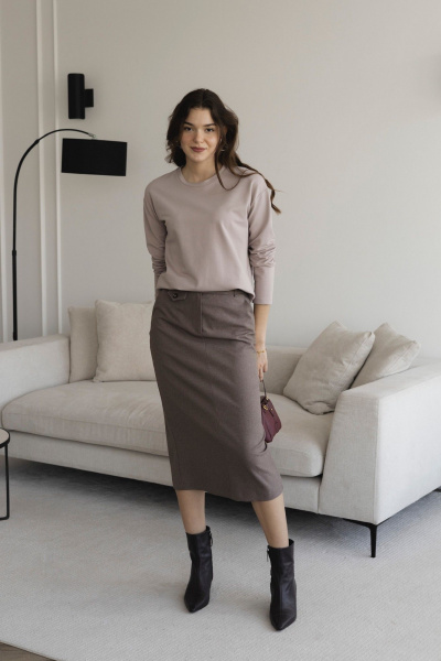 Юбка-карандаш миди с высокой посадкой из текстиля LIZET М1836 капучино - фото 1