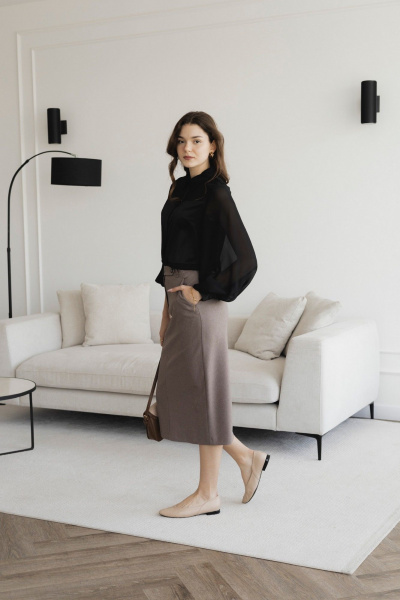 Юбка-карандаш миди с высокой посадкой из текстиля LIZET М1836 капучино - фото 2