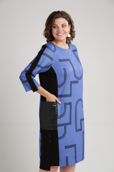 Платье прямого силуэта из трикотажа с принтом и карманами Rishelie 972 синий - фото 1