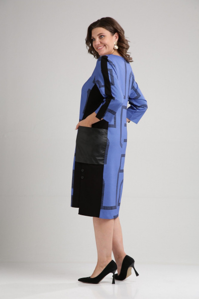 Платье прямого силуэта из трикотажа с принтом и карманами Rishelie 972 синий - фото 3