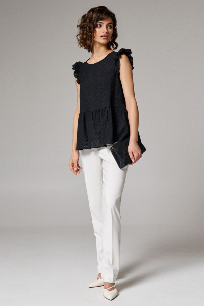 Летняя блуза из текстиля с рюшей для повседневности Панда 104840w черный - фото 2