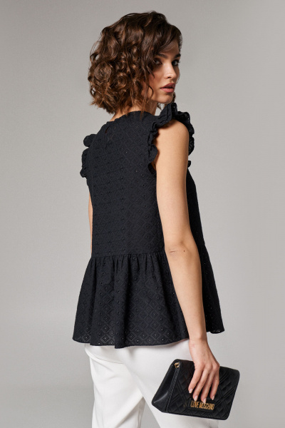 Летняя блуза из текстиля с рюшей для повседневности Панда 104840w черный - фото 3