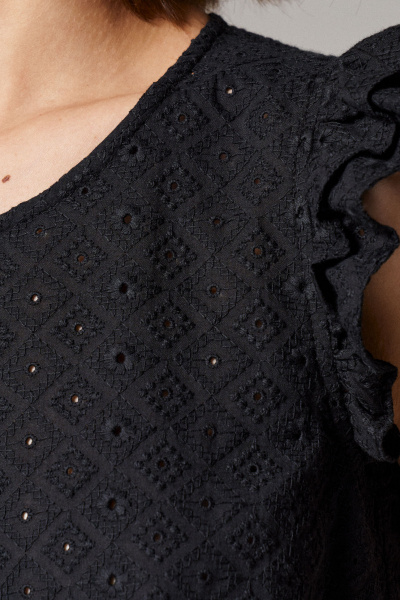 Летняя блуза из текстиля с рюшей для повседневности Панда 104840w черный - фото 4