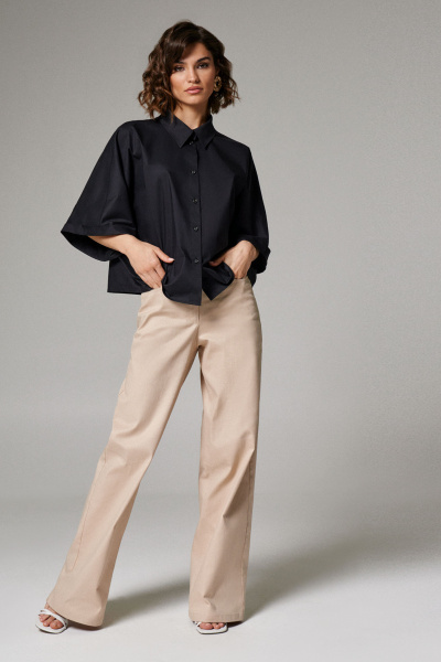 Блуза свободная укороченная из хлопка с рукавом 3/4 Панда 170240w черный - фото 1