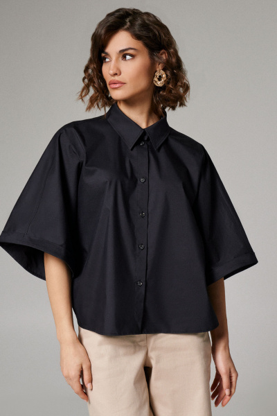 Блуза свободная укороченная из хлопка с рукавом 3/4 Панда 170240w черный - фото 2