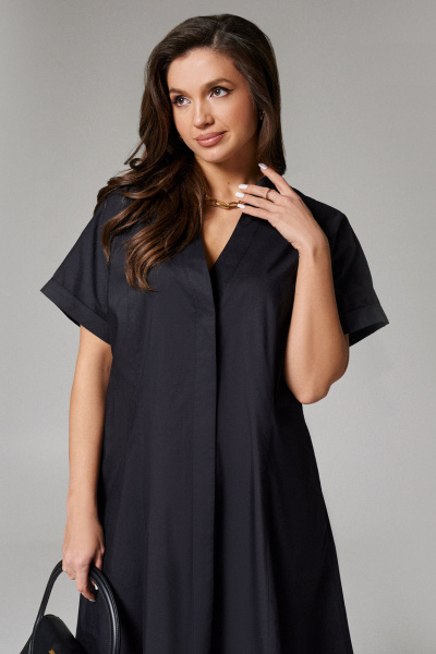 Черное платье из хлопка с рельефными швами и карманами Панда 172680w черный - фото 2