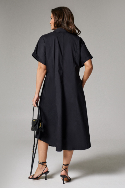 Черное платье из хлопка с рельефными швами и карманами Панда 172680w черный - фото 4