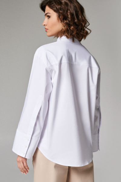 Блуза из хлопка с воротником-стойкой и длинным рукавом Панда 172940w белый - фото 3