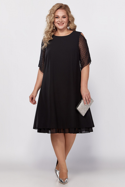 Черное нарядное платье из шифона с рукавами из сетки Algranda А4024 - фото 1