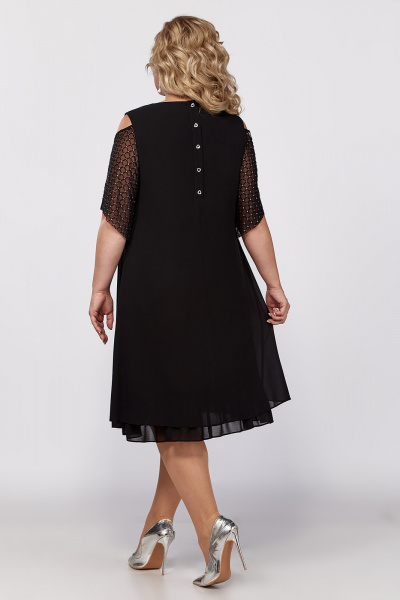 Черное нарядное платье из шифона с рукавами из сетки Algranda А4024 - фото 2