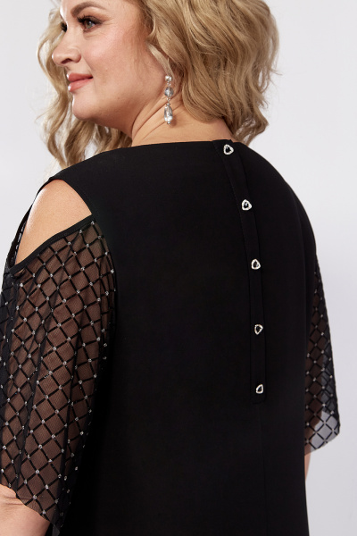 Черное нарядное платье из шифона с рукавами из сетки Algranda А4024 - фото 4