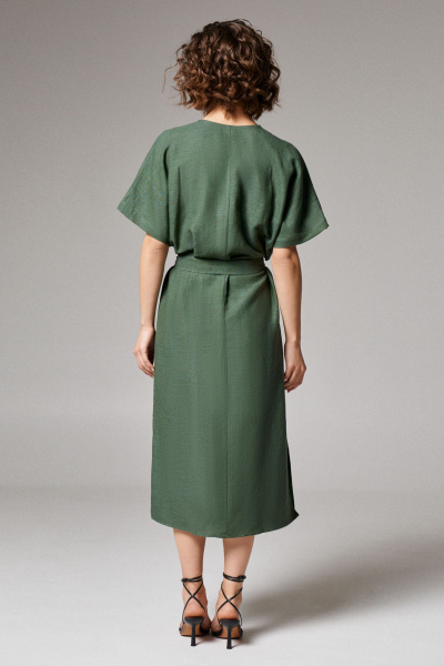 Платье из льняной ткани с дизайнерским элементом Панда 174180w изумрудный - фото 2