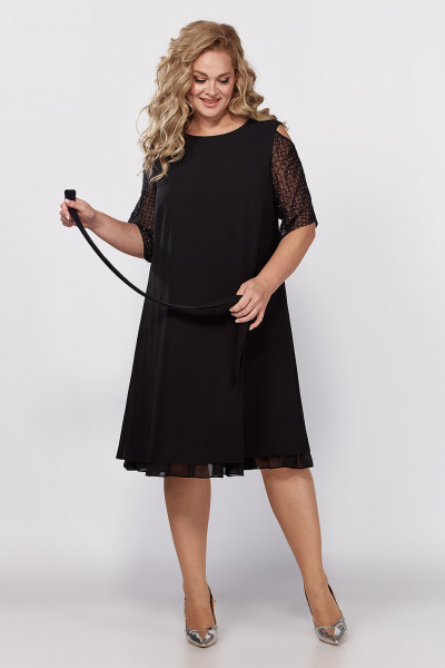 Черное нарядное платье из шифона с рукавами из сетки Algranda А4024 - фото 7