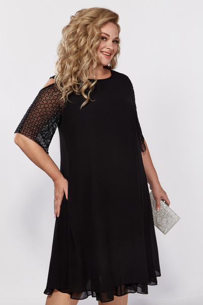 Черное нарядное платье из шифона с рукавами из сетки Algranda А4024 - фото 8