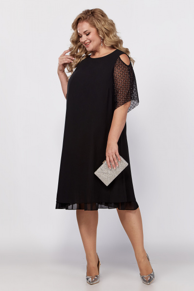 Черное нарядное платье из шифона с рукавами из сетки Algranda А4024 - фото 9
