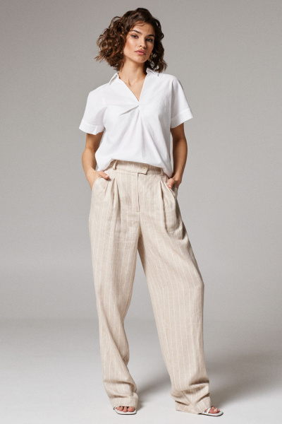 Блуза свободного кроя из хлопка с коротким рукавом и разрезами Панда 174540w белый - фото 1