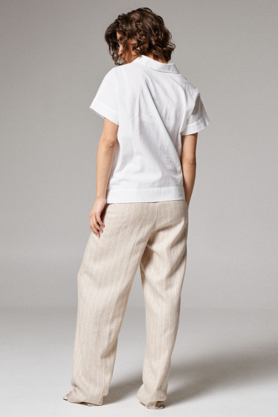 Блуза свободного кроя из хлопка с коротким рукавом и разрезами Панда 174540w белый - фото 2