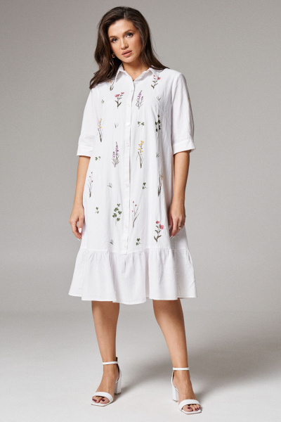 Платье из хлопка с вытачками и вышивкой Панда 175080w белый - фото 1