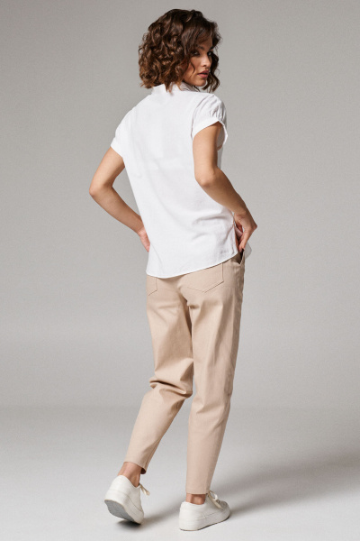 Блуза коротким рукавом из хлопка с вышивкой и воротником-стойкой Панда 175140w белый - фото 4