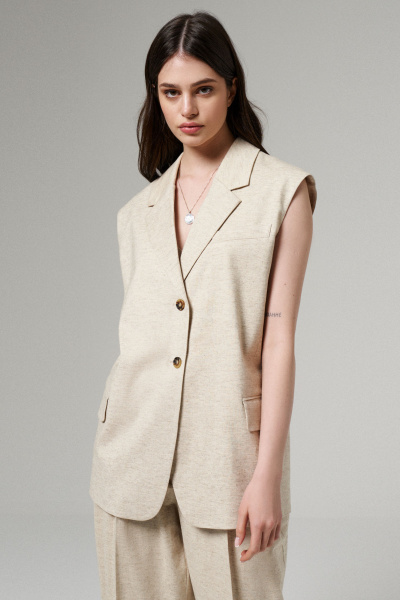 Бежевый жилет из вискозы на подкладке для демисезона Панда 179337w бежевый - фото 2