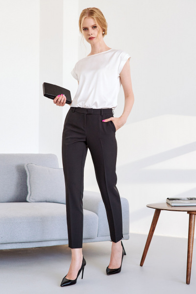 Черные укороченные брюки с высокой посадкой для демисезона Панда ПА-424960w черный - фото 2