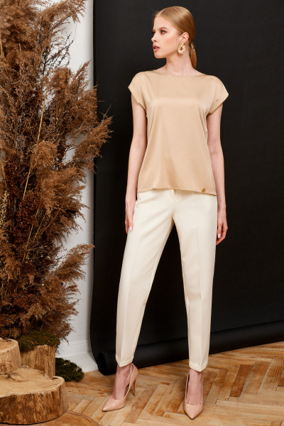 Бежевая офисная блузка из полиэстера и эластана Панда ПА-459340 бежевый - фото 5