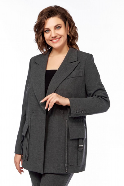 Деловой костюм брюки и удлинённый жакет из текстиля Temper 152 серый - фото 7