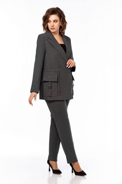 Деловой костюм брюки и удлинённый жакет из текстиля Temper 152 серый - фото 6