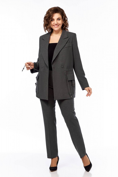 Деловой костюм брюки и удлинённый жакет из текстиля Temper 152 серый - фото 5
