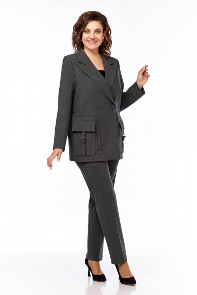 Деловой костюм брюки и удлинённый жакет из текстиля Temper 152 серый - фото 4