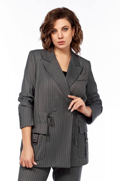 Деловой костюм брюки и жакет из мягкой костюмной ткани Temper 152 серый-полоска - фото 5