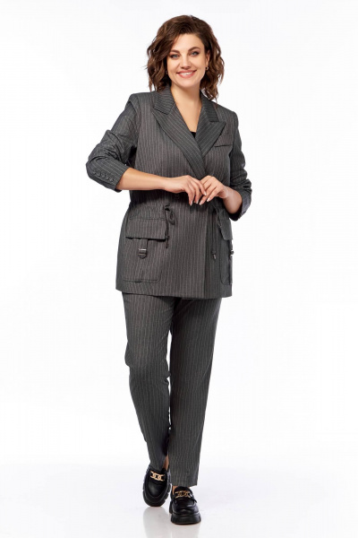 Деловой костюм брюки и жакет из мягкой костюмной ткани Temper 152 серый-полоска - фото 7