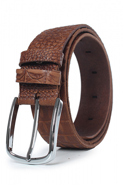 Коричневый ремень из натуральной кожи с тиснением Galanteya 41022.23с283к45 2р рыжий - фото 2