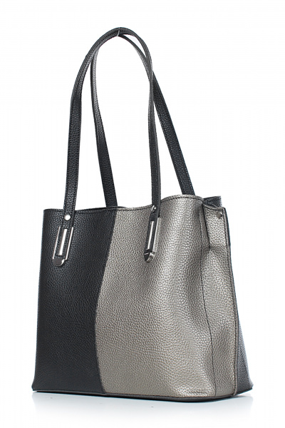 Бежевая и черная сумка из экокожи на три отделения Galanteya 42023.23с1397к45 черный/платин - фото 1