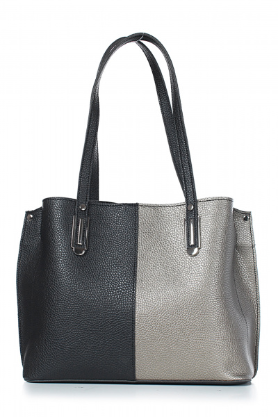 Бежевая и черная сумка из экокожи на три отделения Galanteya 42023.23с1397к45 черный/платин - фото 2