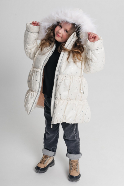 Стеганое укороченное зимнее пальто на молнии для девочки Франтишка З-3108 я-21с-122-с78 молочный - фото 5