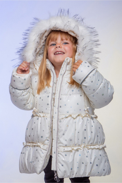 Стеганое укороченное зимнее пальто на молнии для девочки Франтишка З-3108 я-21с-122-с78 молочный - фото 3