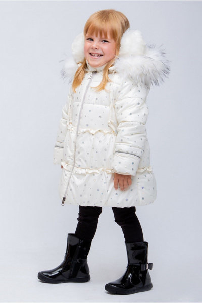 Стеганое укороченное зимнее пальто на молнии для девочки Франтишка З-3108 я-21с-122-с78 молочный - фото 2