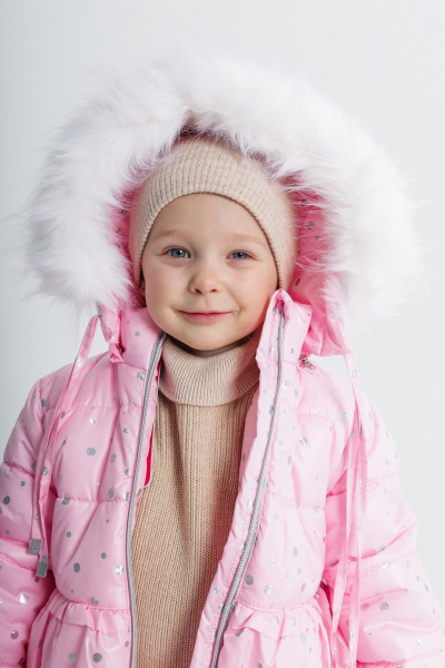 Утепленное зимнее пальто с рюшем и меховым капюшоном Франтишка З-3108 я-21с-122-с78 светло-розовый - фото 3