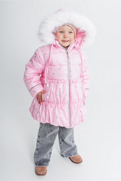 Утепленное зимнее пальто с рюшем и меховым капюшоном Франтишка З-3108 я-21с-122-с78 светло-розовый - фото 2