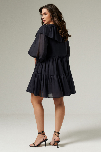 Летнее хлопковое платье со V-образным вырезом и рюшей Панда 135480w черный - фото 5