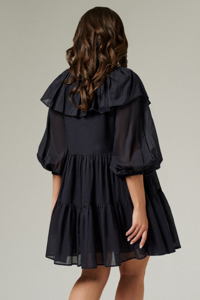 Летнее хлопковое платье со V-образным вырезом и рюшей Панда 135480w черный - фото 6