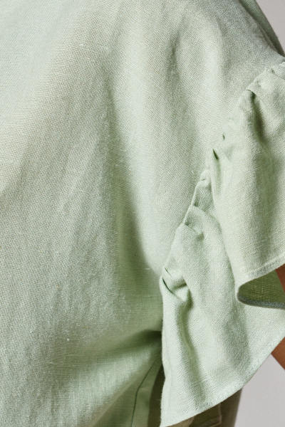 Льняная блуза с корругой горловиной и сборками летняя повседневная Панда 174740w мятный - фото 4