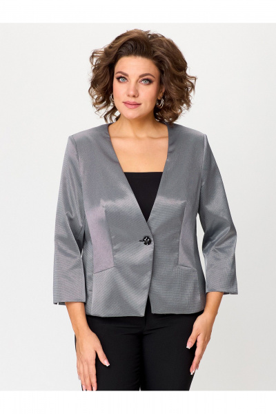Серый текстильный жакет с рельефами и без воротника Zlata 4425 серый - фото 4