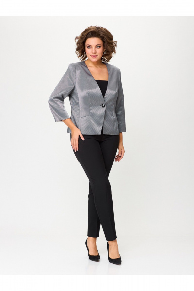 Серый текстильный жакет с рельефами и без воротника Zlata 4425 серый - фото 1