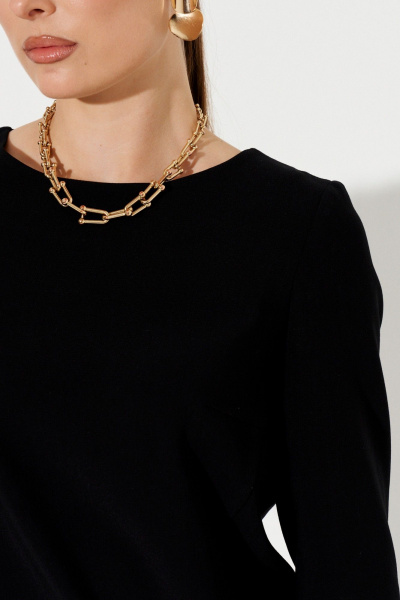 Черное кокон-платье из смесовой ткани с карманами Ketty K-18881 черный - фото 3